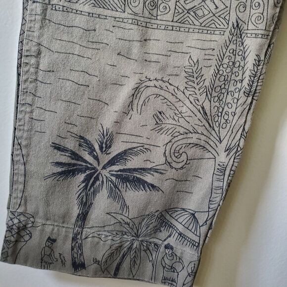 Chicos Design Crop Pants Women Size 2 / 12 Green Cotton Tropical World Scenes - Picture 3 of 15